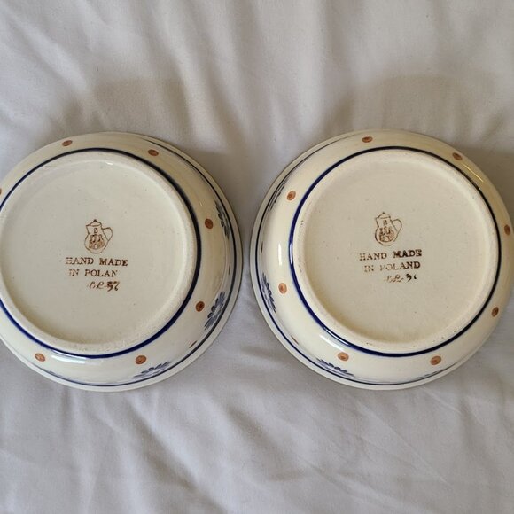 2 Polish Pottery Condiment Dessert Bowls 2 Matching - Picture 7 of 8